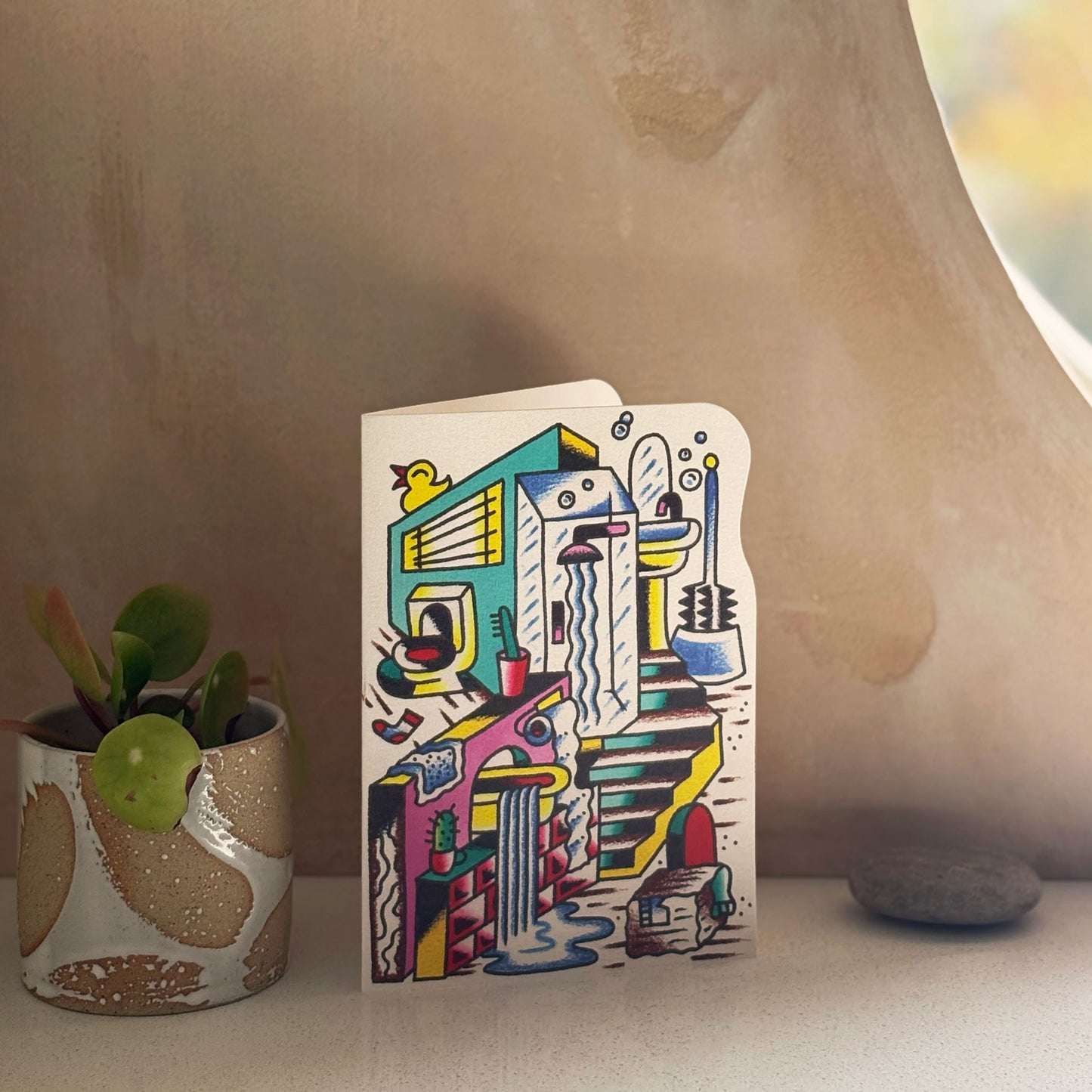 Shower Thoughts die-cut greetings card by BlackDog