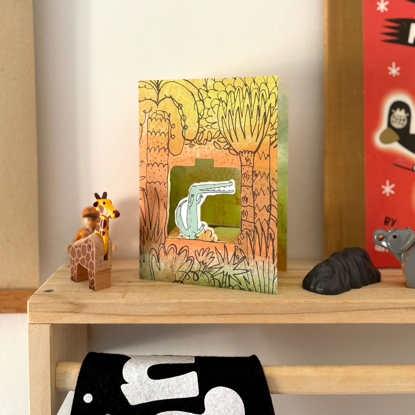 Crocodile Rock 3D die-cut kids jungle greetings card by Toby Rampton